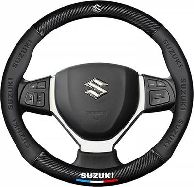 QiuFu Suzuki Pokrowiec na kierownicę dla MR i WagonR Premium Prawdziwa skóra Wykończenie wnętrza z siatką Czarny Swift, Jimny, Wagon, Alto, Inganess, (Wszystko