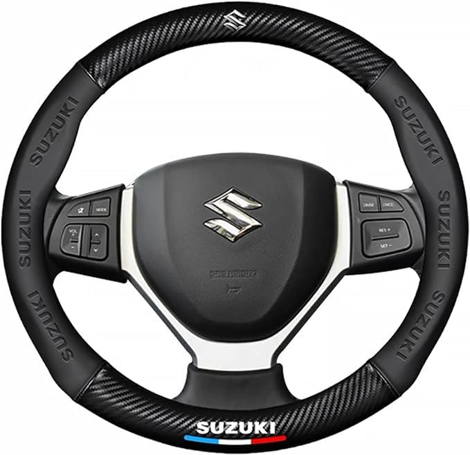 

QiuFu Suzuki Чехол на руль для MR и WagonR Премиальная натуральная кожа Отделка салона с сеткой Черный Swift, Jimny, Wagon, Alto, Inganess, (Все