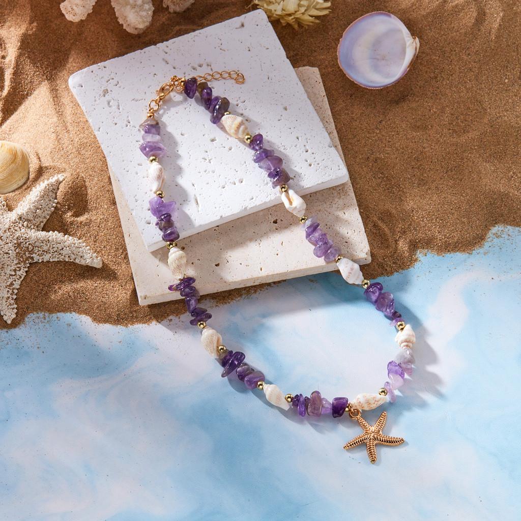 Ocean Style Shell Beaded Necklace For Women With Geometric Pendant And Alloy Material