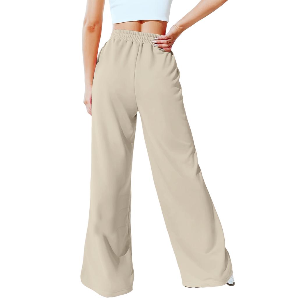 High Waist Wide Leg Trousers for Women Loose Fit Straight Leg Pants with Pleated Front and Elastic Waistband