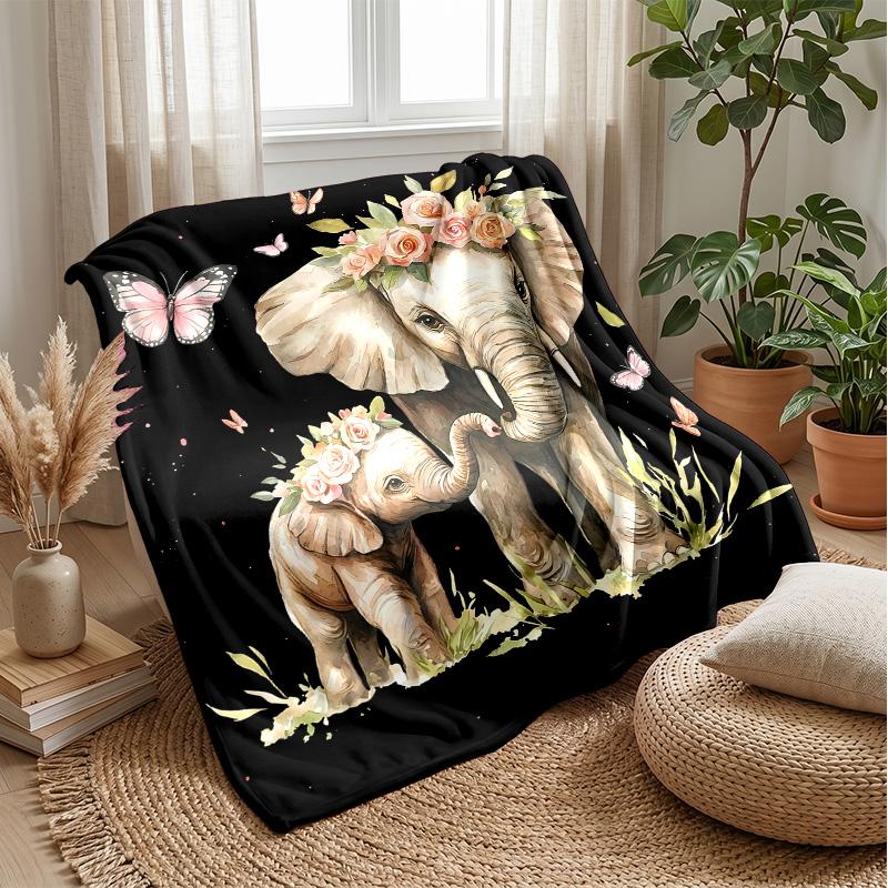Elephants In Forest Paradise Theme Blanket Lightweight Warm Flannel Blanket Decorative Throw Blanket for Home Decoration