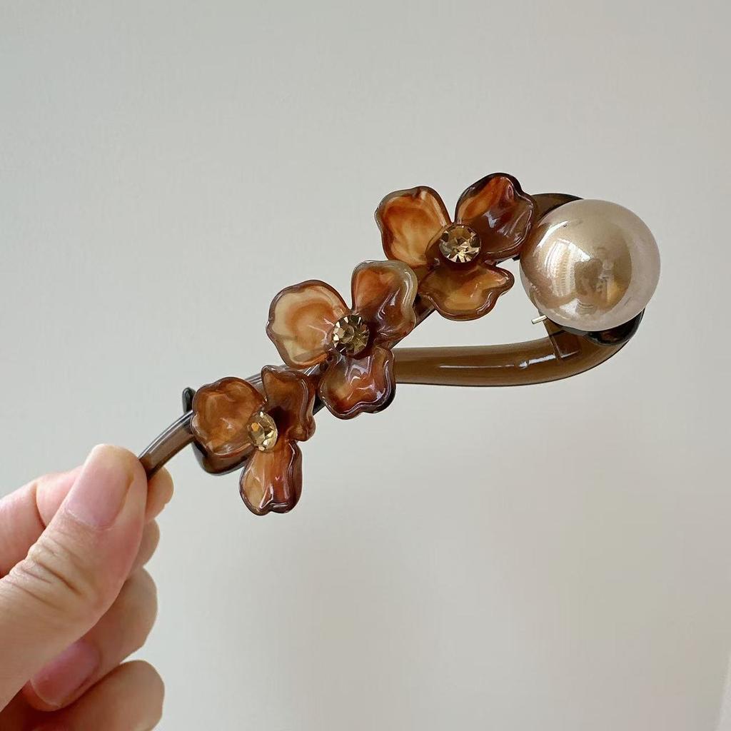 Elegant Flower Hairpin for Women Girls Simple Solid Color Plastic One Word Twist Clip Hairpin Shark Clip Headwear Accessories
