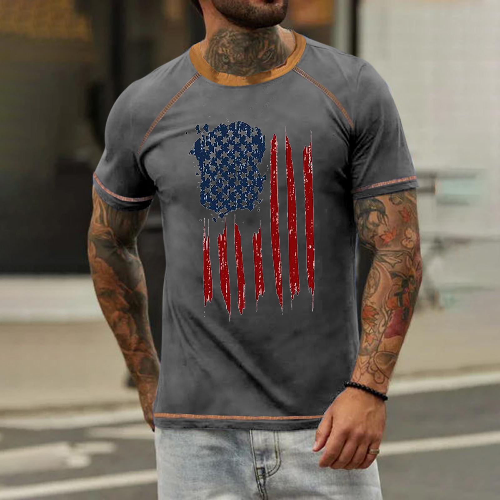 

Мужская футболка реглан, винтажный топ с коротким рукавом и круглым вырезом, топ с принтом на День независимости XXXXL