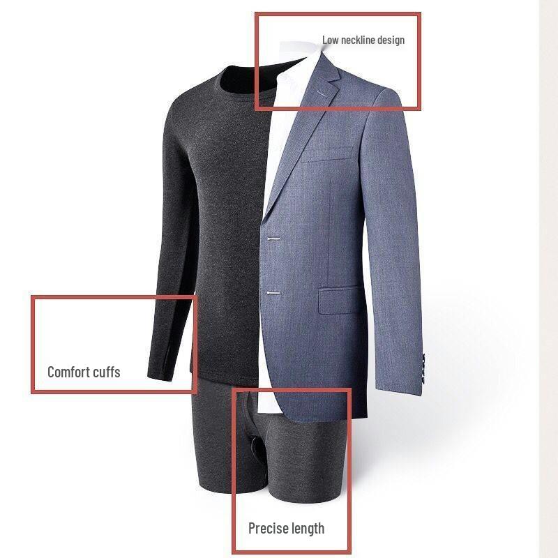 Men's Fleece-Lined Warm Underwear Set: Cotton Sweater Base Layer & Thick Trousers for Autumn/Winter