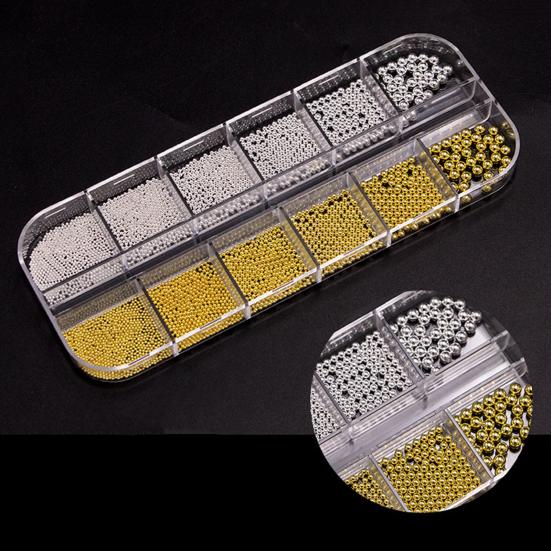 1 Set 12 Grids Nail Art Bead Kit with Storage Box 3D Nail Art Metal Caviar Beads DIY Manicure Design Decoration Charm Nail Accessories