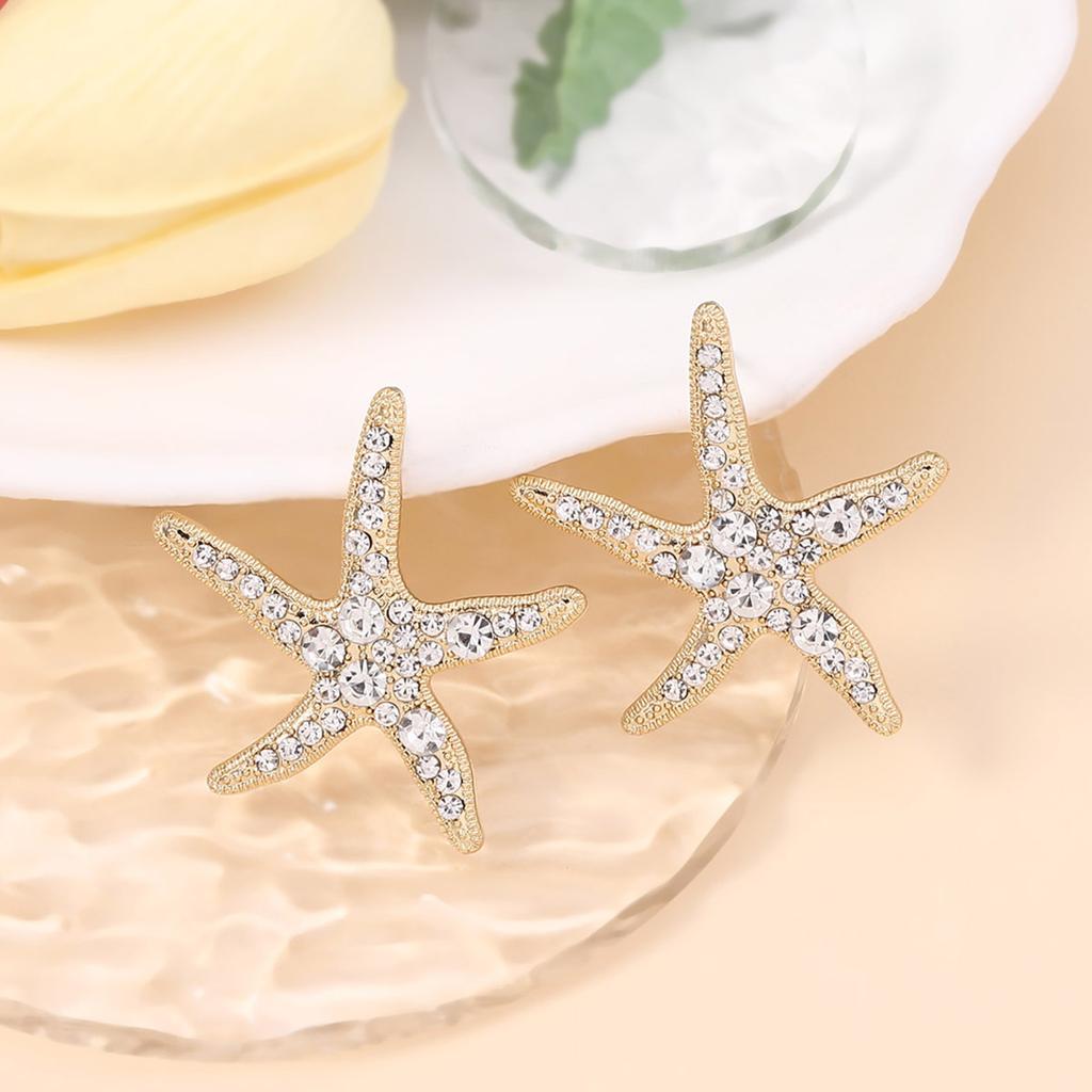 European and American women's light luxury and versatile high-end stud earrings, inlaid with spinel starfish fashion and versatile women's earrings