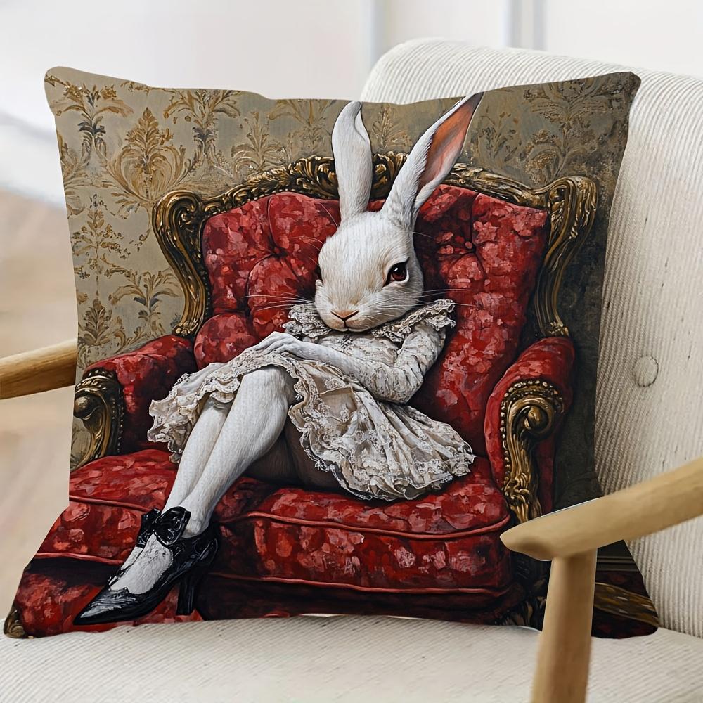 Miss Bunny Lapin Resting Pose Pillow Cover, Traditional Cute Cushion Case For Sofa Living Room Bedroom Office Home Decor, Insert