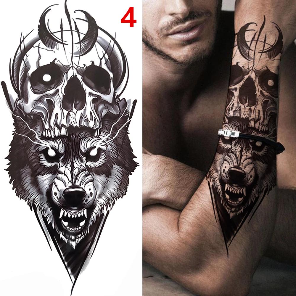 1 Stück Schwarzwald Tattoo Aufkleber Für Männer Frauen Kinder Tiger Wolf Totenschädel Temporäres Tattoo Falsches Henna Skelett Tier Tatoo