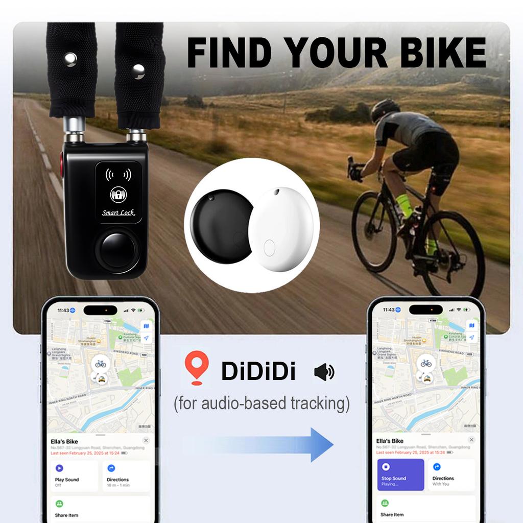 Lucchetto Intelligente Wireless Antifurto Catena in Rame Lucchetto a Catenaccio Impermeabile IP55 Catena da 80cm Allarme 110dB Biciclette/Motociclette/Monopattini Elettrici App