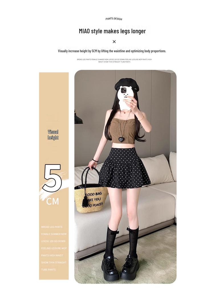 Spicy Girl Grey Polka Dot High Waist A-Line Fluffy Skirt - Women's Sweet Petite Summer 2025