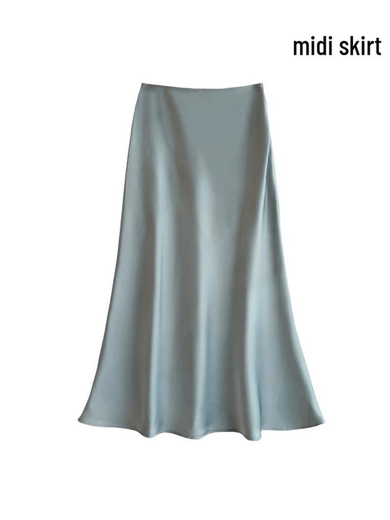 French Chic High-Waist Satin Midi Fishtail Skirt for Spring/Summer