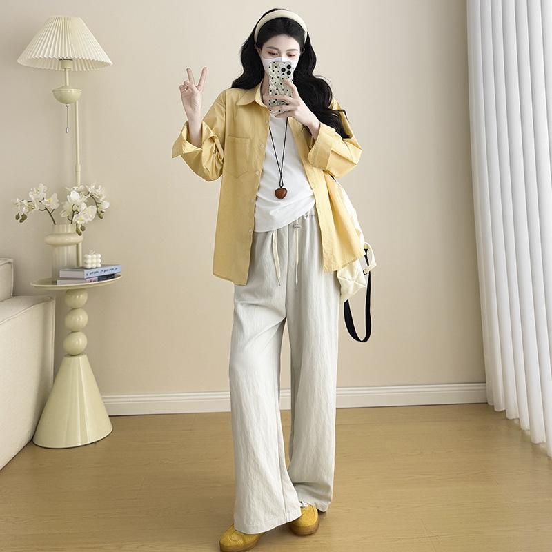 2026 Spring/Summer Versatile Maternity Three-Piece Set: Refreshing Shirt, Vest & Nine-Point Pants Large