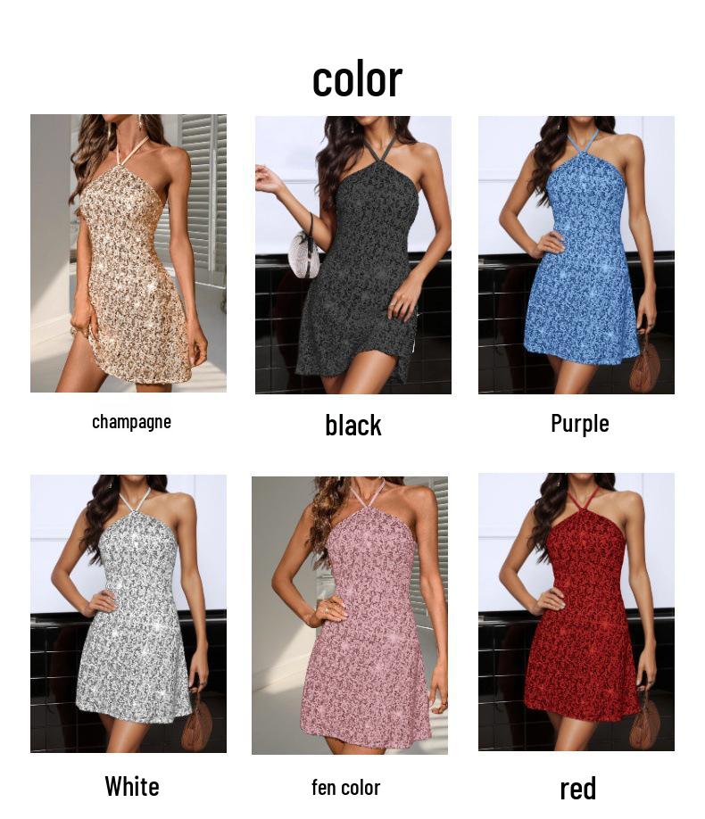 2025 Women's Sequin Halter A-Line Evening Dress