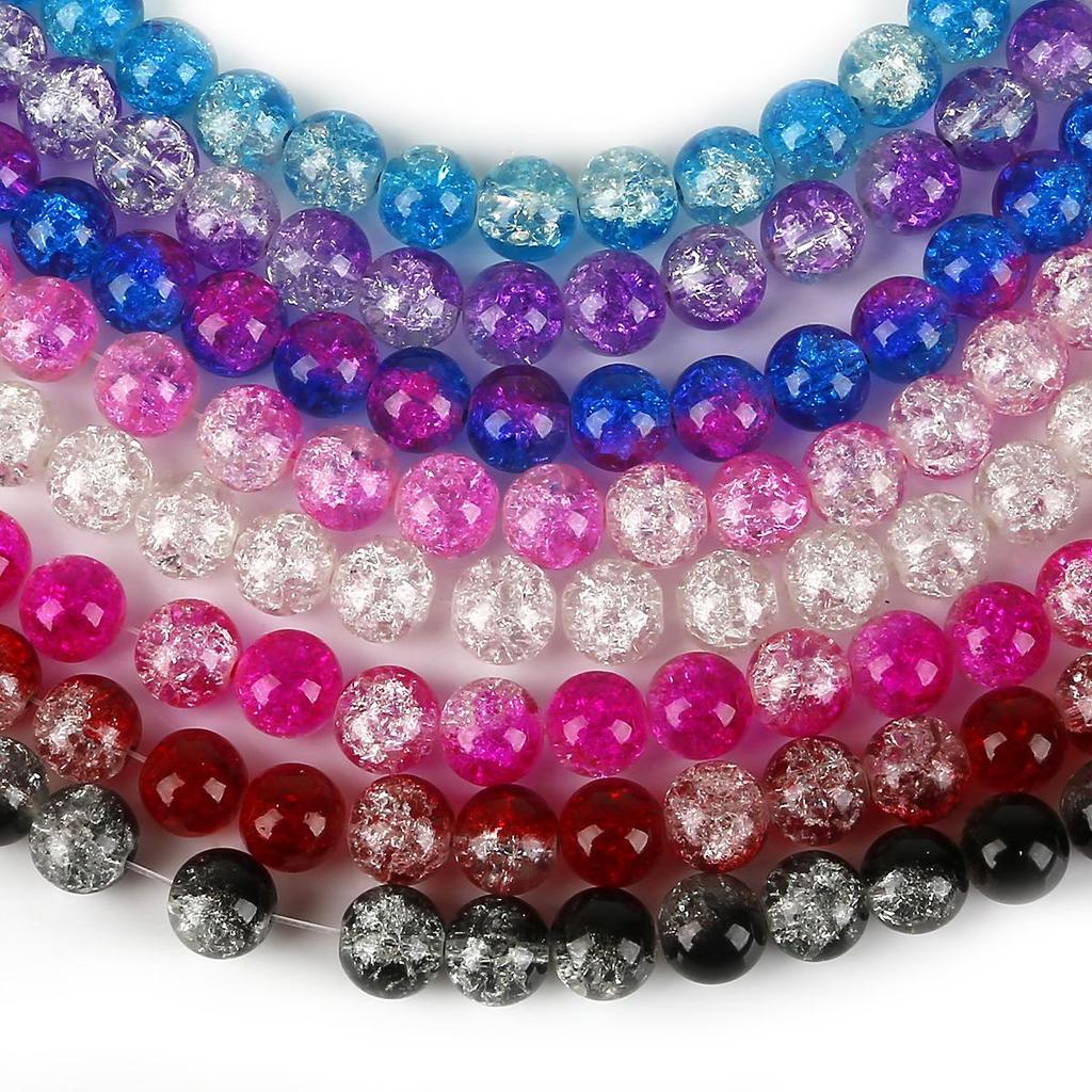 4/6/8/10mm High Quality Crackle Design Glass Beads Colorful Smooth Round Beads For Jewelry Making DIY Bracelet Necklace Earring