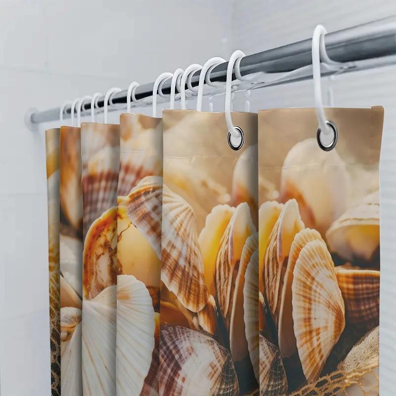 Seashell Bath Curtains Modern Design, Waterproof Fabric For Bathroom Decorations Various Colors Available