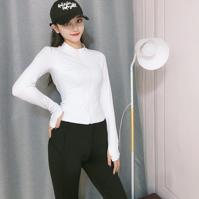 

Женская одежда для фитнеса на молнии, спортивная куртка с длинным рукавом и карманами, рубашка для йоги, быстросохнущий спортивный топ, солнцезащитный крем, спортивная одежда, пальто для бега M белый