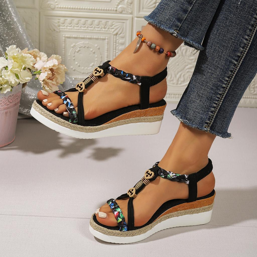 Fashion Sandals for Women Fashion T-Strap Platform Sandals Summer Bohemian Style Sandals Fashion Wedge Sandal Women Leisure Beach Shoes
