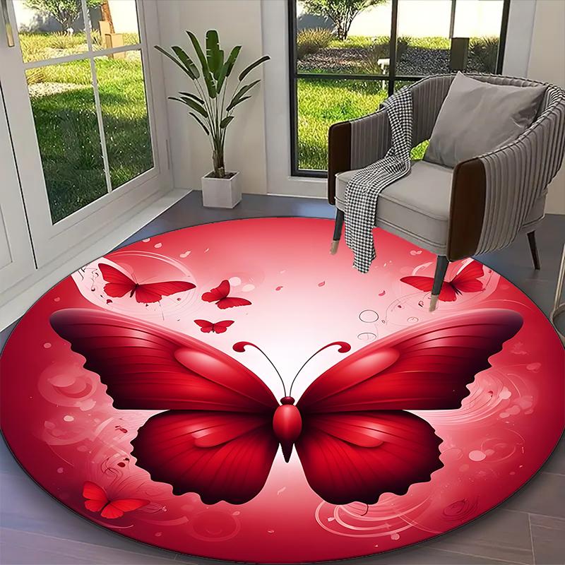 1pc General-purpose Rug, Butterfly Printed Round Rug, Comfortable Office Chair Carpet, Home Entrance Floor Mat