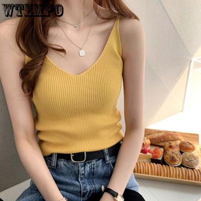 Damen Sexy Weiches Gemütliches Camisole Frühling Sommer Gestricktes V-Ausschnitt Ärmelloses Trägertop Einfarbig Vielseitiges Tanktop