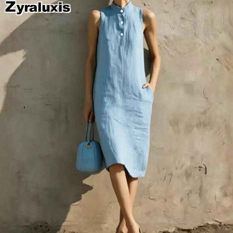 New Summer Solid Loose Sleeveless Dress
