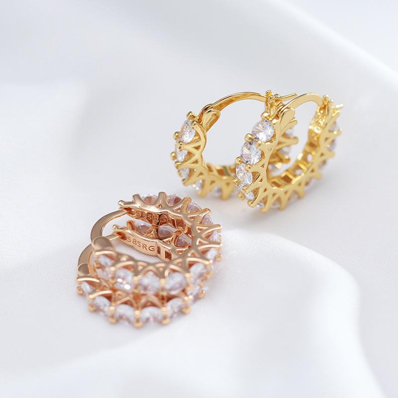 High Quality Cubic Zirconia Women Hoop Earrings Trend  Rose Gold Color Girl Accessories Daily Wearable Fashion Jewelry