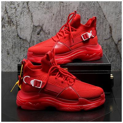 Autumn Men Sneakers Casual Fashion Breathable Increased Internal Platform Shoes Elastic Force Knit Street Trend Cool Board Shoes