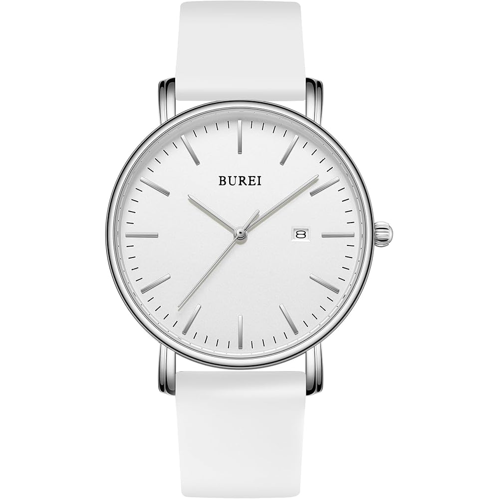 BUREI Men s Analog Watch Simple Stylish Waterproof White