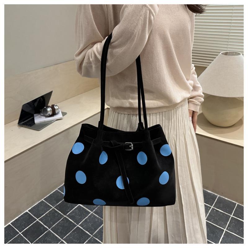 Polka Dot Shoulder Tote Bag Large Capacity Buckle Design For Daily Commuting Shopping