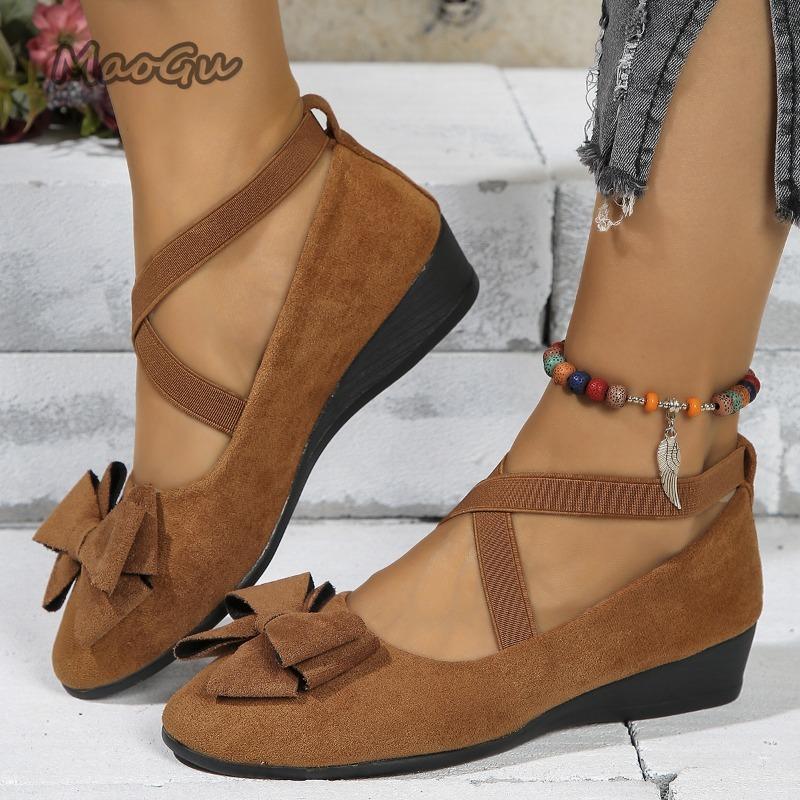 Fashion Ladies Suede Bow Anti-slip Casual Shoes 2025 Summer Fashion Cross Tie Wedge Loafers Zapatos De Mujer Sneakers Women Size36 43