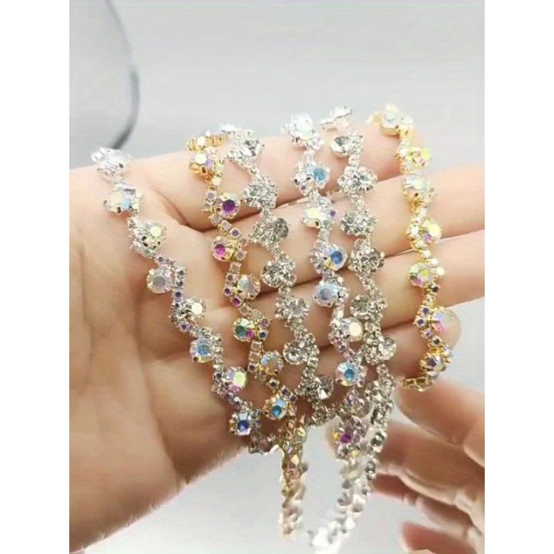 1 Yard S-shaped Glass Rhinestone Chain, 0.9cm Wide, AB Color, for Headbands, Hair Accessories, Dresses & Bridal Jewelry