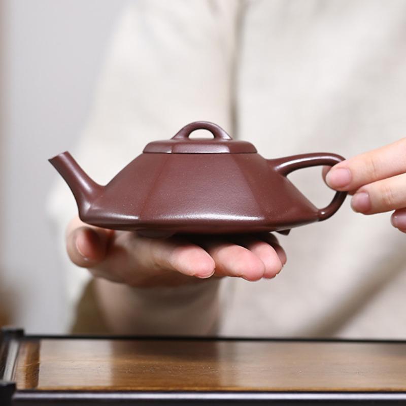 150ml Elegant Yixing Purple Clay Teapots Handmade Hexagonal Stone Scoop Pot Raw Ore Purple Mud Tea Soaking Kettle Zisha Tea Set