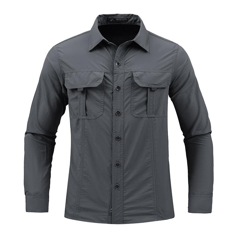 Men Spring Autumn Tactical Long Sleeved Shirts Outdoor Multi Pocket Green Waterproof Summer Camping Fishing Cargo Shirts