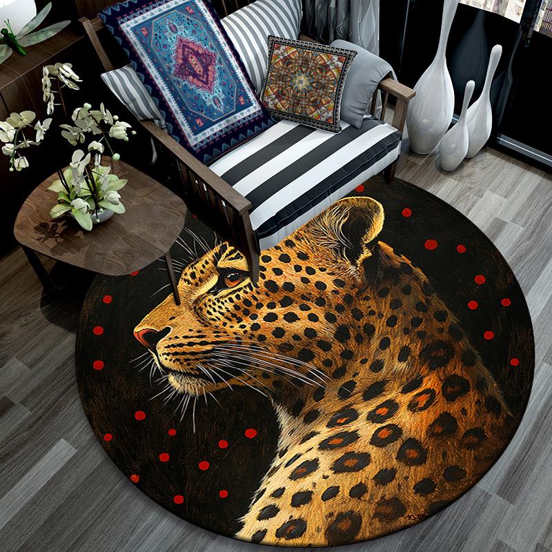 Runder Leoparden-Teppich, Teppich für Wohnzimmer, Schlafzimmer, Sofa, Spielzimmer-Dekor, Rutschfeste Fußmatte