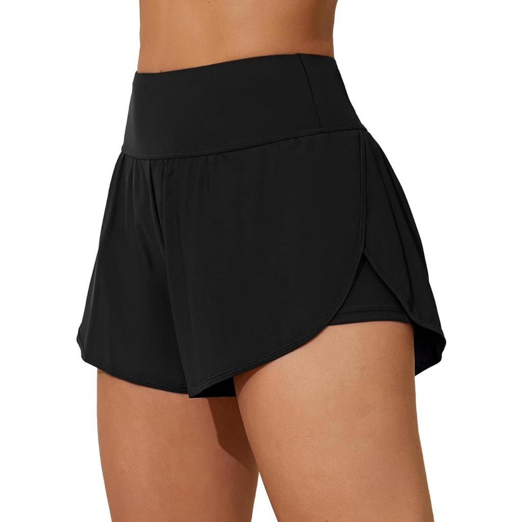 CHARMLEAKS Pantaloncini da bagno da donna Pantaloncini da bagno con spacco laterale Pantaloncini da surf 2 in 1 con tasche sul fondo