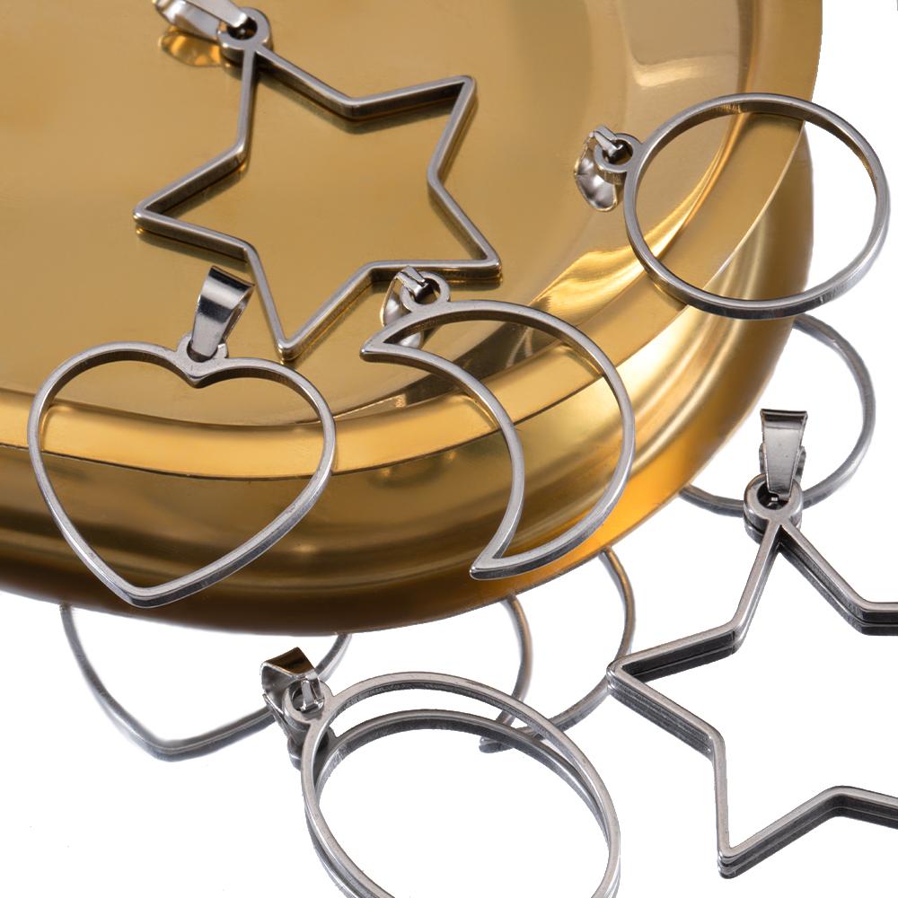 5pcs Hollow Stainless Steel Star Moon Frames Blank Bezel DIY Earrings Geometric Heart Pendant Base Charm Necklace Jewelry Making