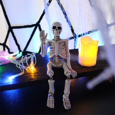 Estatueta de esqueleto em miniatura acenando com a mão, escultura de resina, estátua de osso de corpo inteiro, ornamento de Halloween para decoração de jardim e casa
