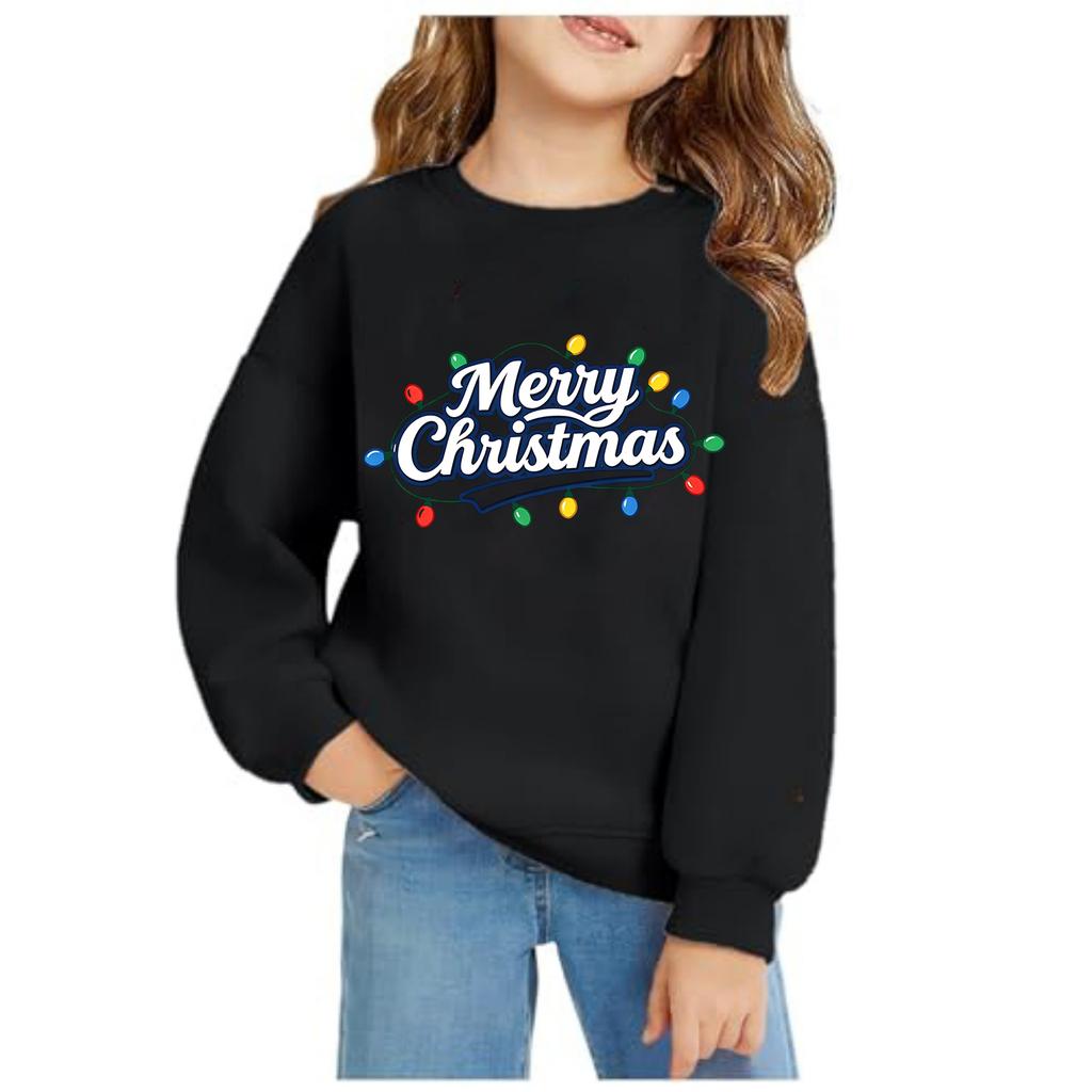 Girls Christmas Print Long Sleeve Hooded Sweatshirt Casual Comfortable Pullover for Fall Winter