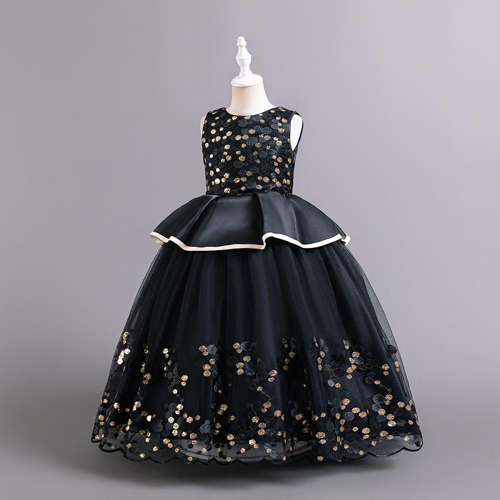 

Детское платье с пайетками Платье для девочек в горошек Темпераментное платье Платье принцессы Длинная юбка с помпонами 8020 Любимое платье маленькой девочки Платья 160cm чёрный