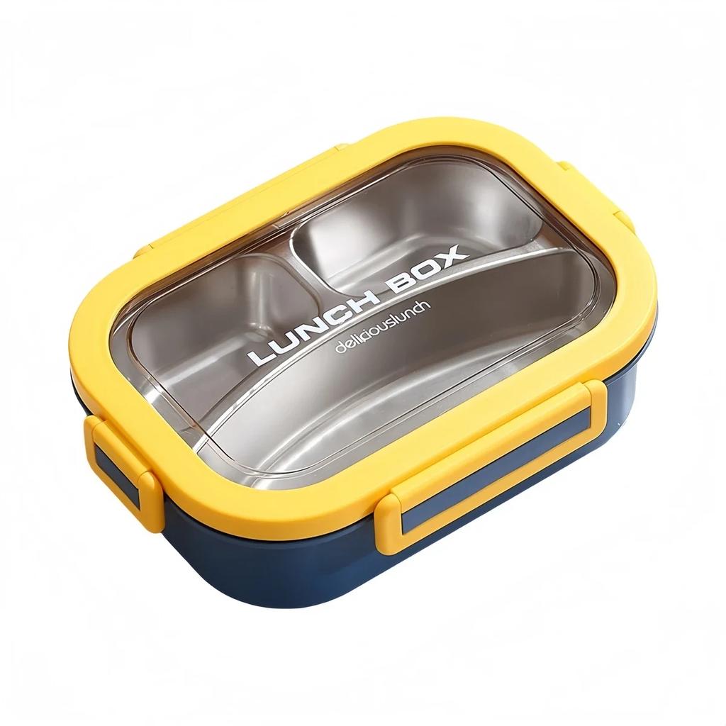 Edelstahl Lunchbox 3 Fächer Lunchbehälter mit auslaufsicheren Deckeln 23,7x17,3x6,6cm Blau,Gelb,Orange,Braun,Rosa,Grün