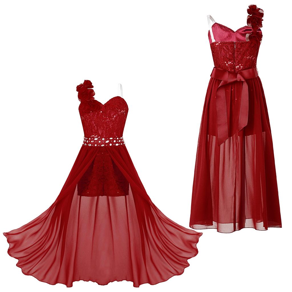Barn Bryllup Blomster Jente Kjole Jente Ermeløs Blomster Blonder Rhinestone Maxi Romper Aftenkjole Danseklær