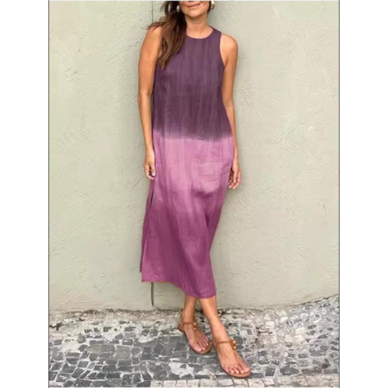 Fashion Vest Long Dress Women Summer Sleeveless o Neck Dress Summer Gradient Casual Dresses S