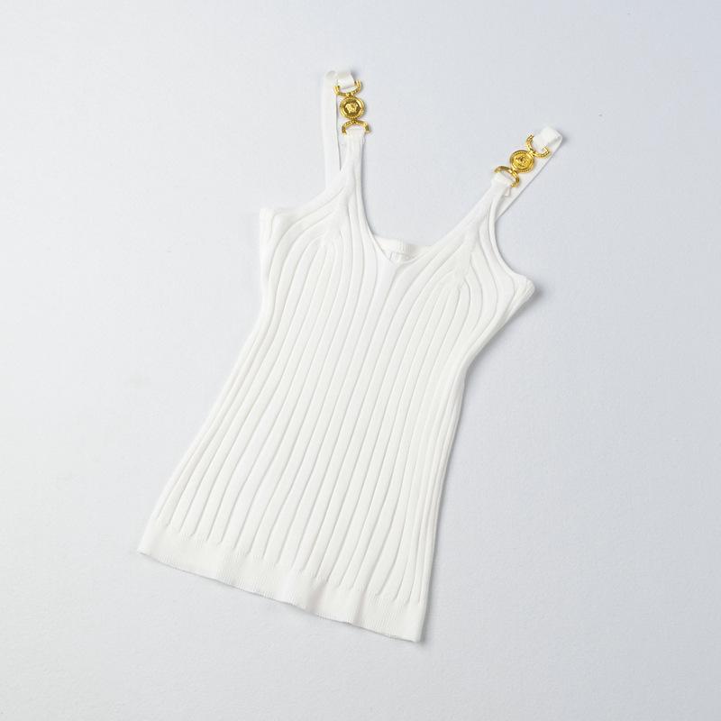 Vest Suspender Women's Summer Wear with A V-neck Slim and Versatile Careful Bottom Open Shoulders Sleeveless Top