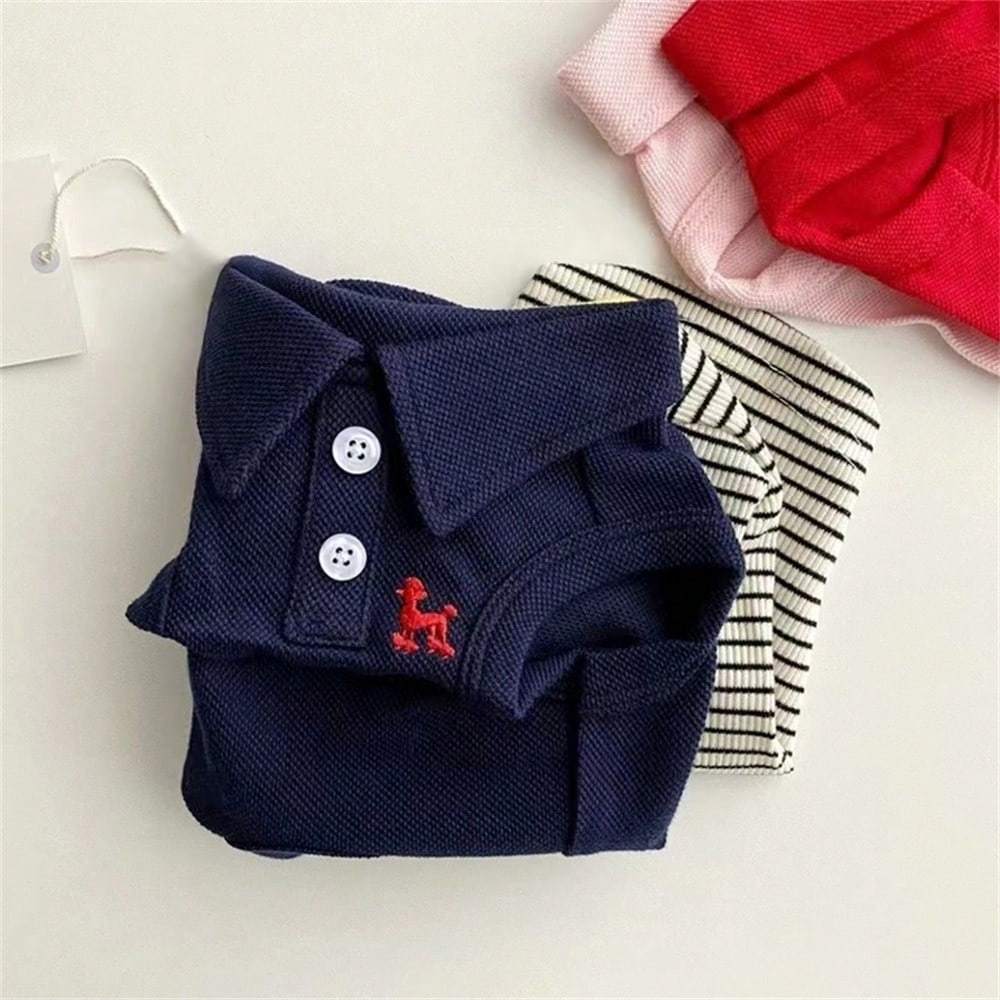 Pet Plain Polo Shirt With Embroidery Vest Set, Spring And Summer