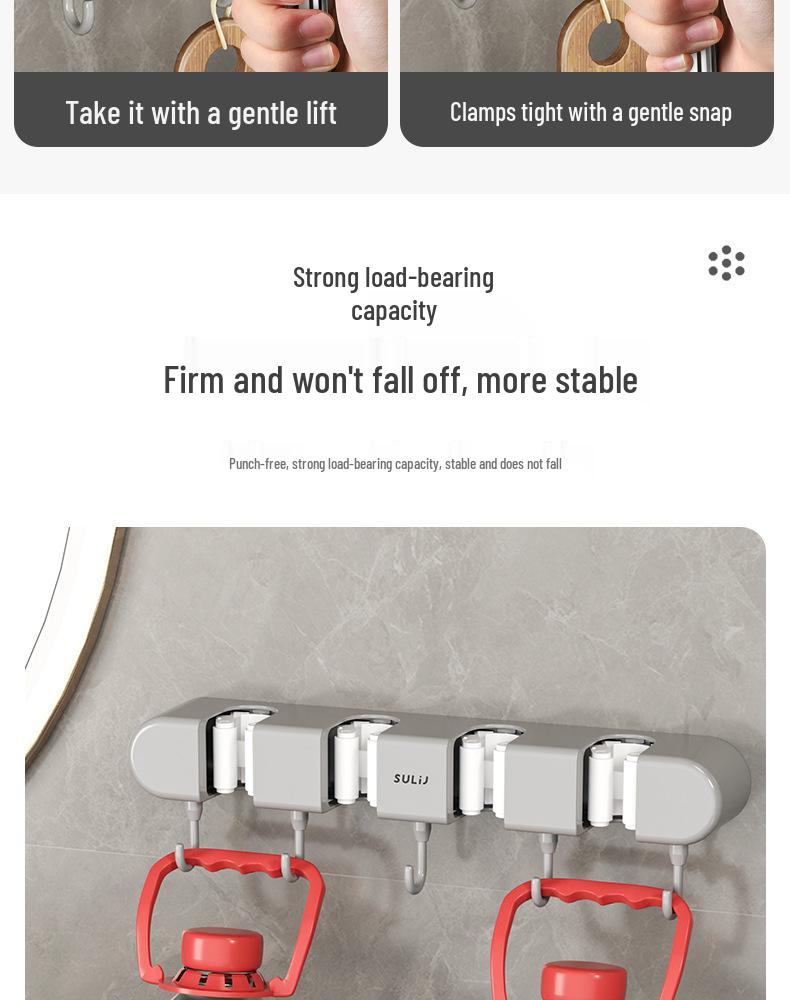 Dweil- en Bezemhouder: Klem voor Wandmontage zonder Boren - Multifunctioneel Opbergrek voor Badkamer & Keuken