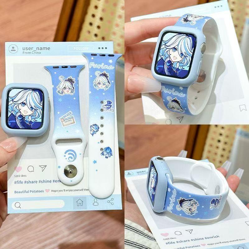 Anime Genshin Impact Focalors For Apple Watch Compatible With IWatch38 40 41 42 44 45 46 49Mm Silicone Sport Strap Festival Gift