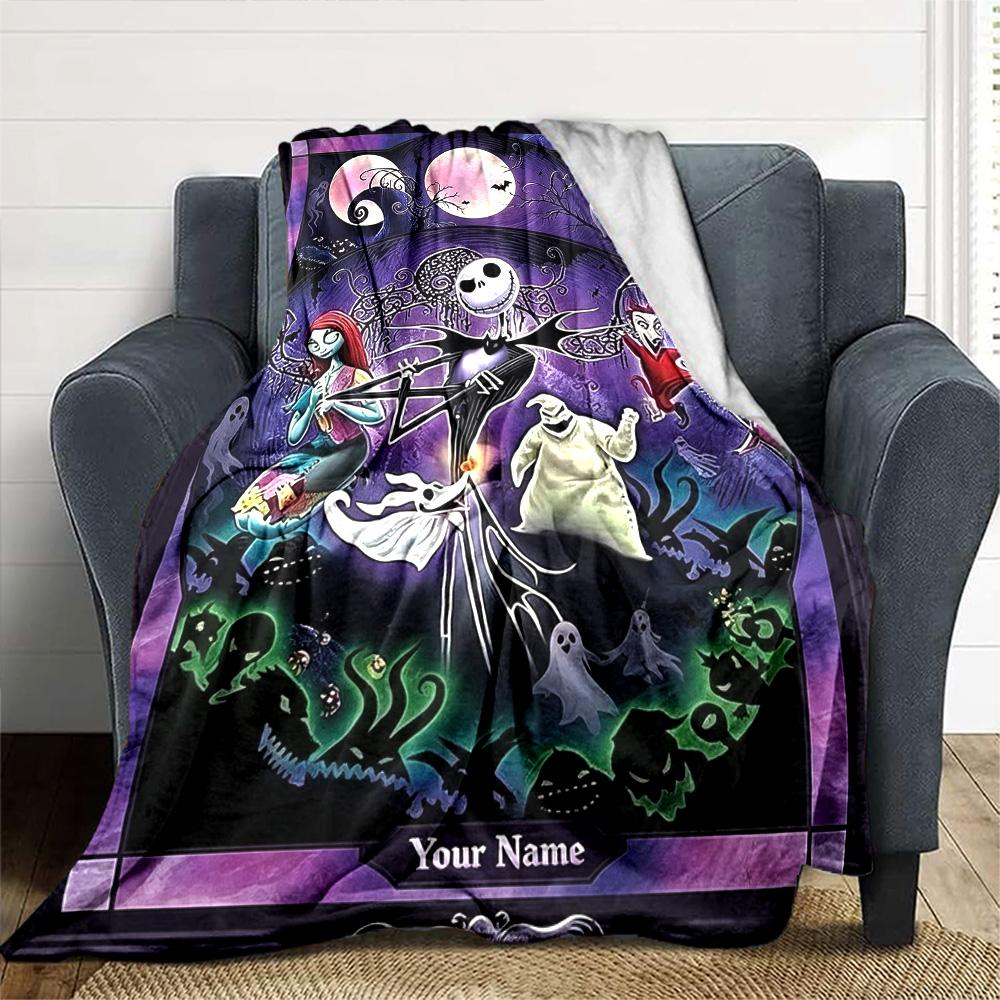 Name Custom Jack & Sally Print Flannel Blanket High Quality Warm Comfortable Cover for All Seasons Perfect for Gifts Home Decor