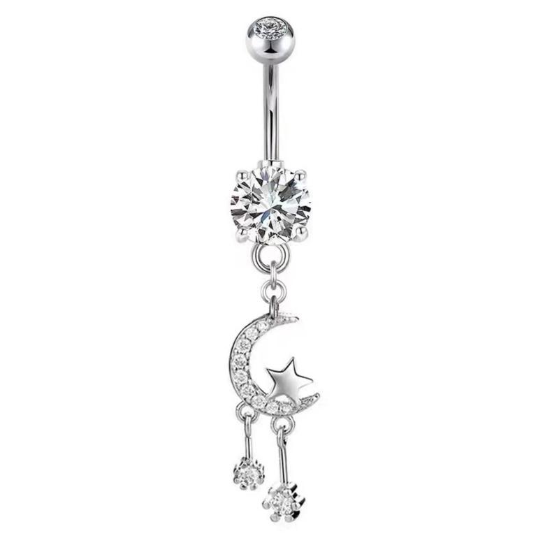 Sterling Silver Dangle Belly Button Rings for Women with Zircon Navel Stud Body Piercing Jewelry Statement Pieces