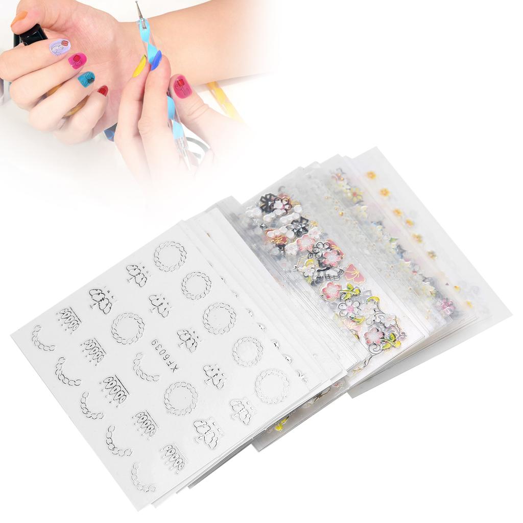 50 Blatt Nagelkunst-Sticker Selbstklebend Blume Luxus Dekorationen DIY Stilvolle Nagel-Abziehbilder