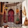 2D Flat 1pc Moroccan Vintage Curtain, Multicolor Mosaic Pattern Polyester Fabric Bathroom Decor Bathtub Partition Curtain Set 17