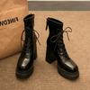 Fashion Punk Goth Women's Boots High Heels Ankle Boots Fashion Modern Western Motorcycle Boots Women New Lace Up Casual Short Boots